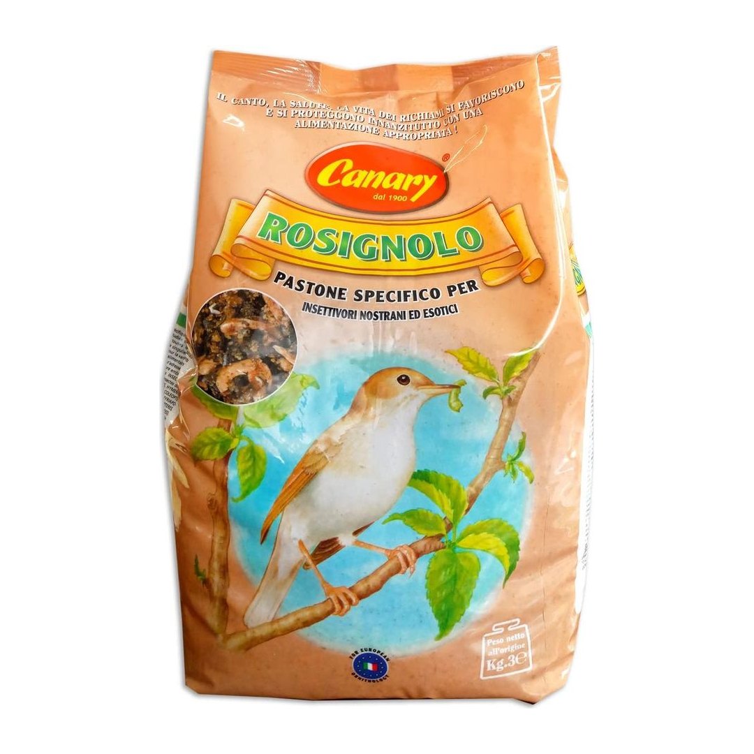Confezione EVOM Canary Rosignolo 3 kg, mangime completo italiano per canarini con ingredienti naturali