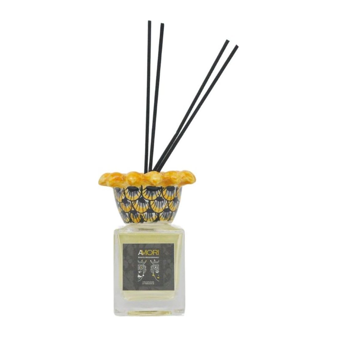 Profumo d'ambiente Amori zagara 100 ml con collare ceramica Caltagirone fatto a mano e 5 bastoncini in cellulosa