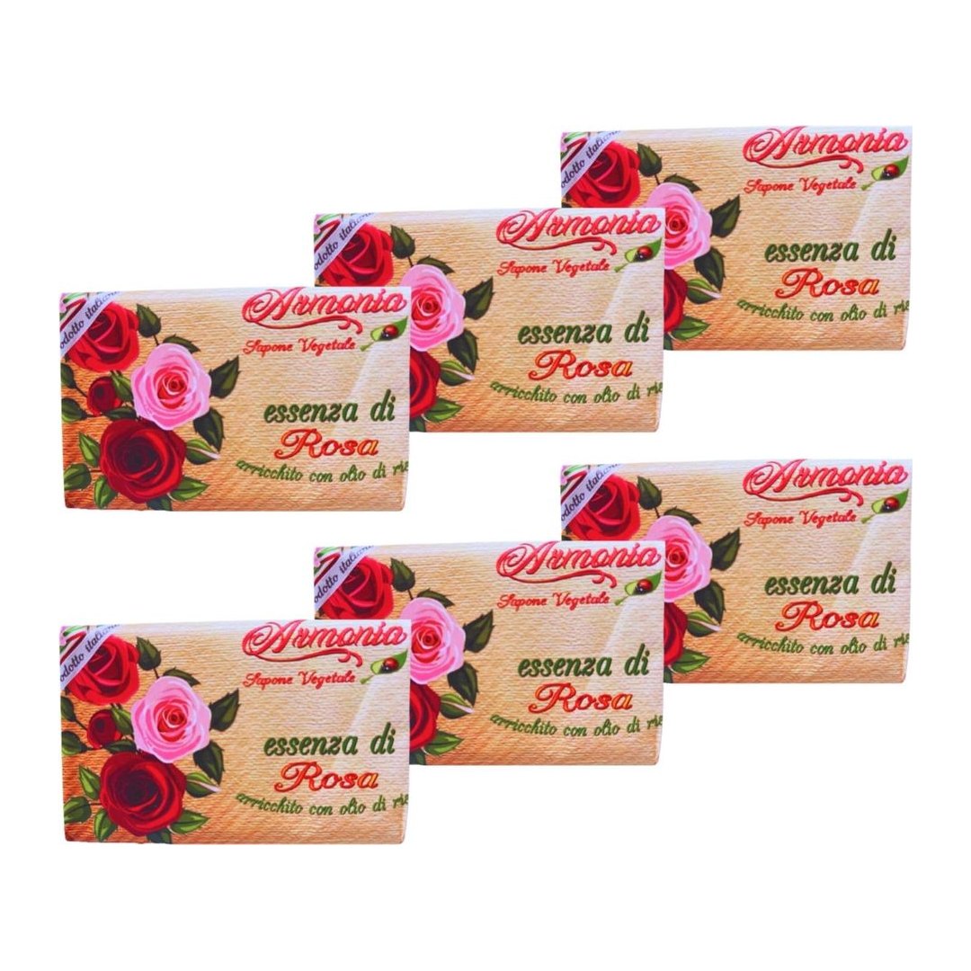 Set da 6 saponette vegetali Armonia Rosa 150g con aloe vera e olio di riso, pasta bianca naturale
