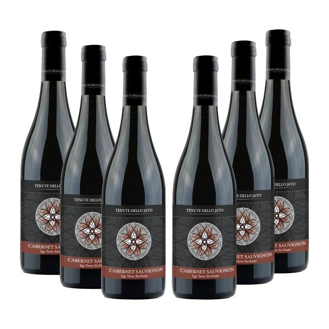 Bottiglia di Cabernet Sauvignon IGT Sant'Anselmo di Tenute dello Jato, vino rosso rubino 13,5% vol da 750 ml
