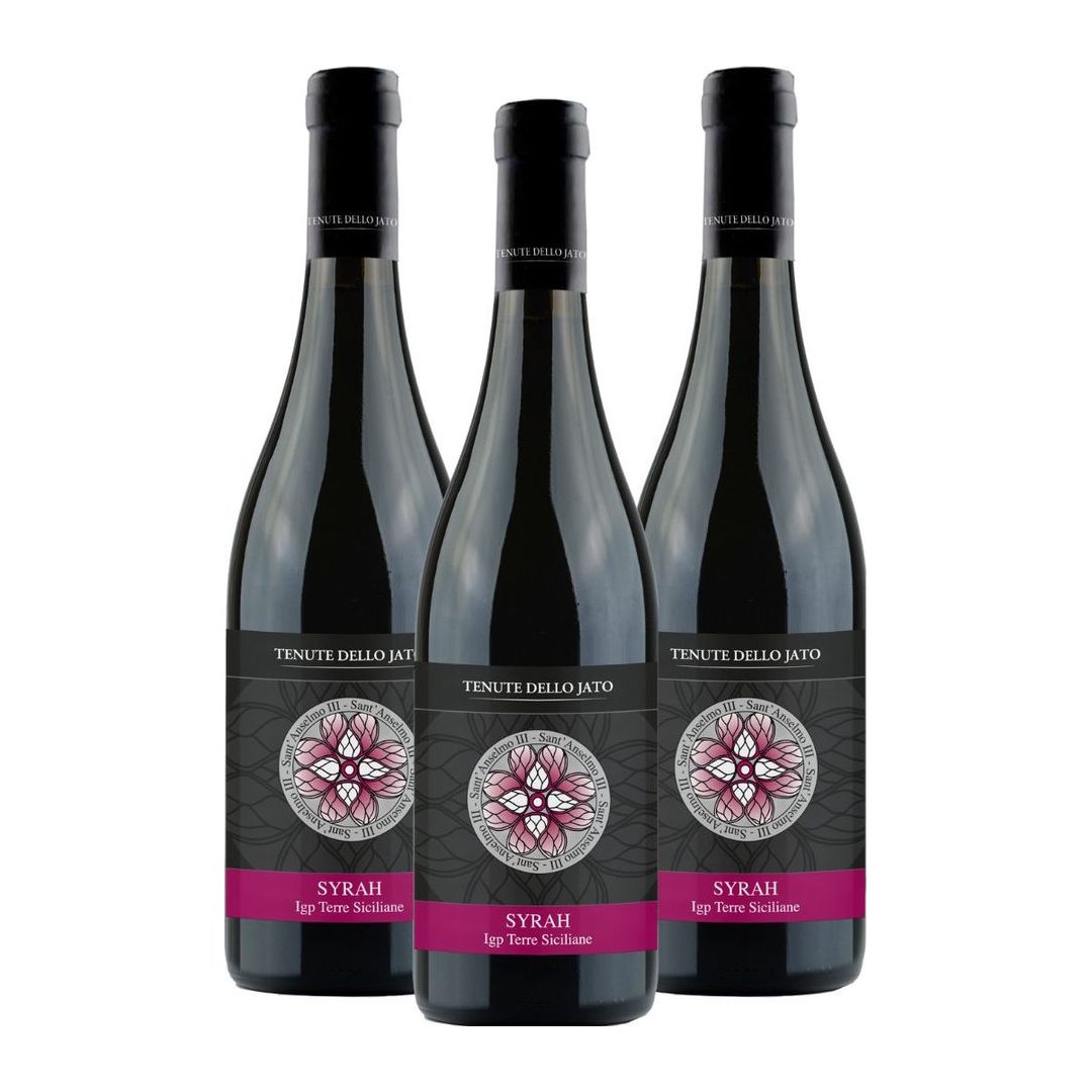 Confezione Sant'Anselmo Syrah IGT Tenute dello Jato, tre bottiglie 750ml vino rosso siciliano