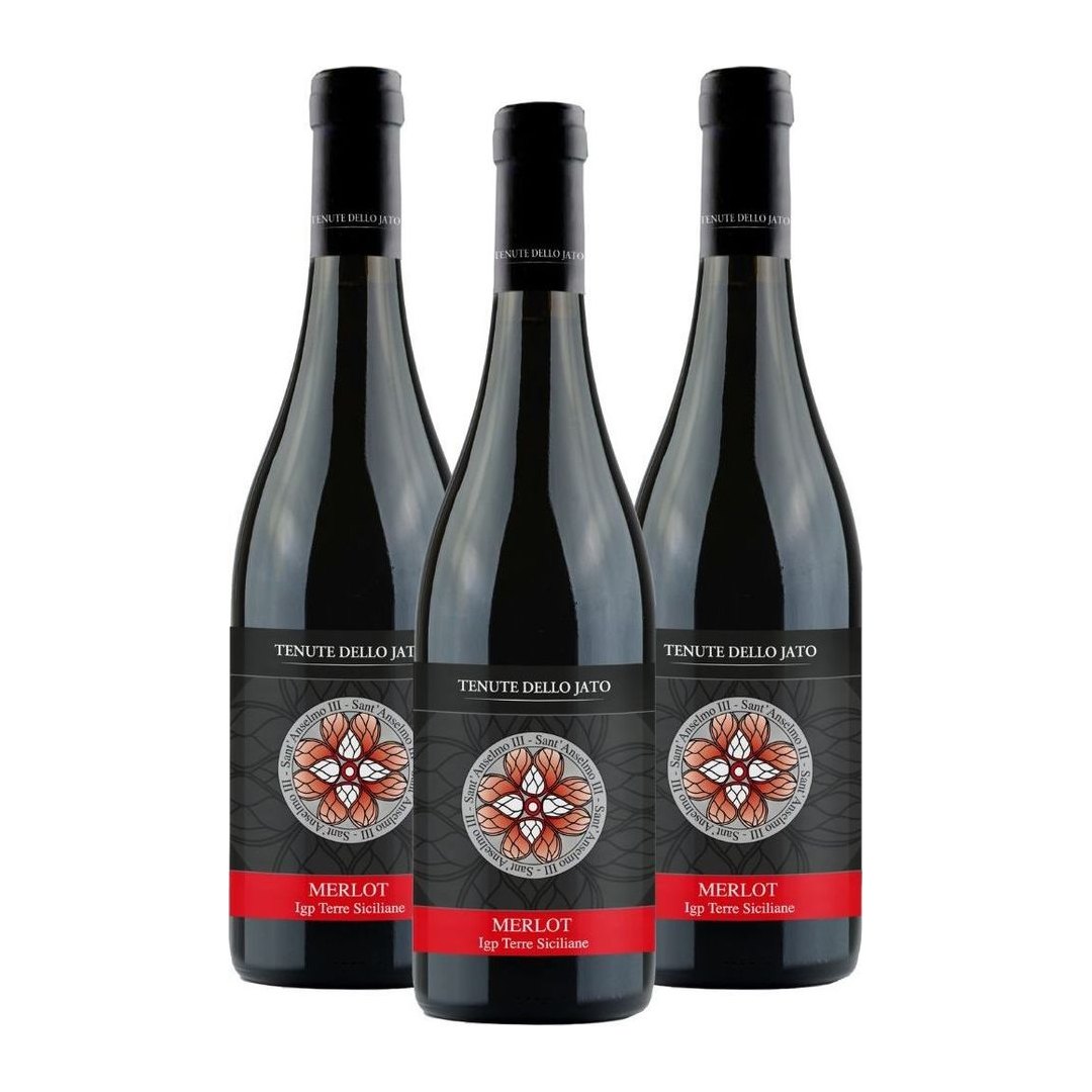 Confezione 3x750 ml di Sant'Anselmo Merlot IGT Terre Siciliane, vino rosso siciliano di Tenute dello Jato