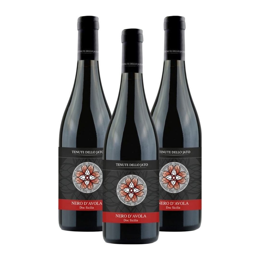 Sant'Anselmo Nero d'Avola DOC Sicilia, confezione da 3 bottiglie da 750 ml di vino rosso siciliano di Tenute dello Jato
