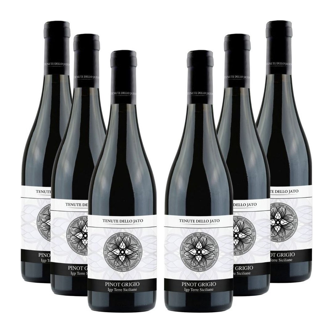 Confezione da 6 bottiglie di Sant'Anselmo Pinot Grigio IGT, vino bianco siciliano 12,5% vol., colore giallo paglierino