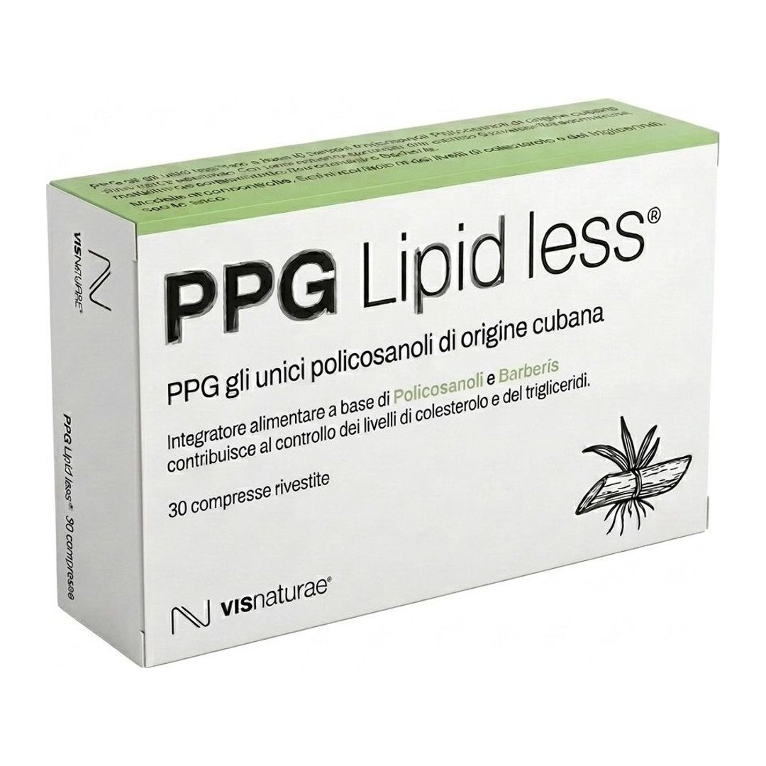 Confezione di PPG Lipid Less VisNaturae integratore con policosanoli da canna da zucchero cubana, 30 capsule