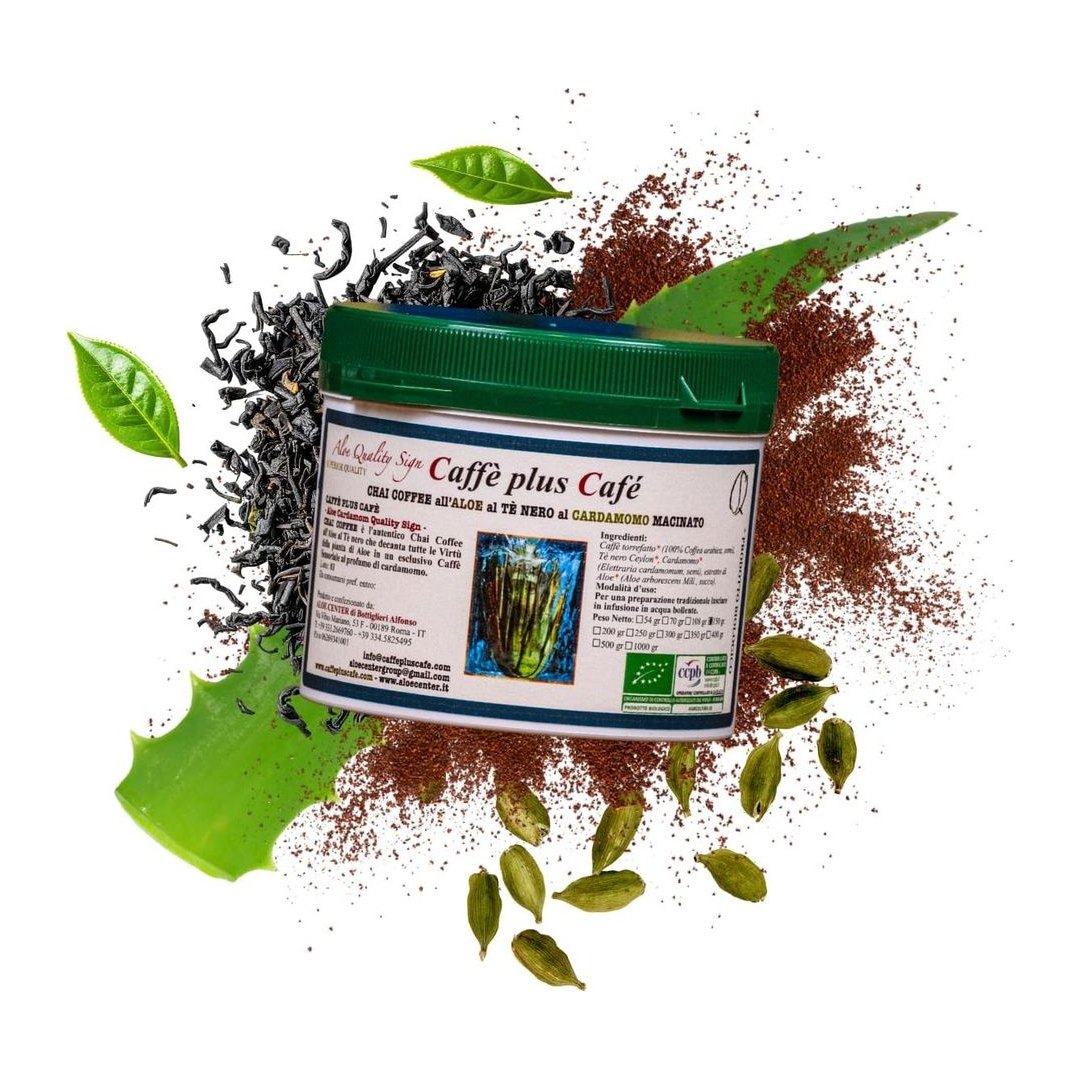 Confezione CHAY Coffee all'Aloe con Tè e Cardamomo 150 g di Aloe Center Roma, miscela gourmet biologica con caffè