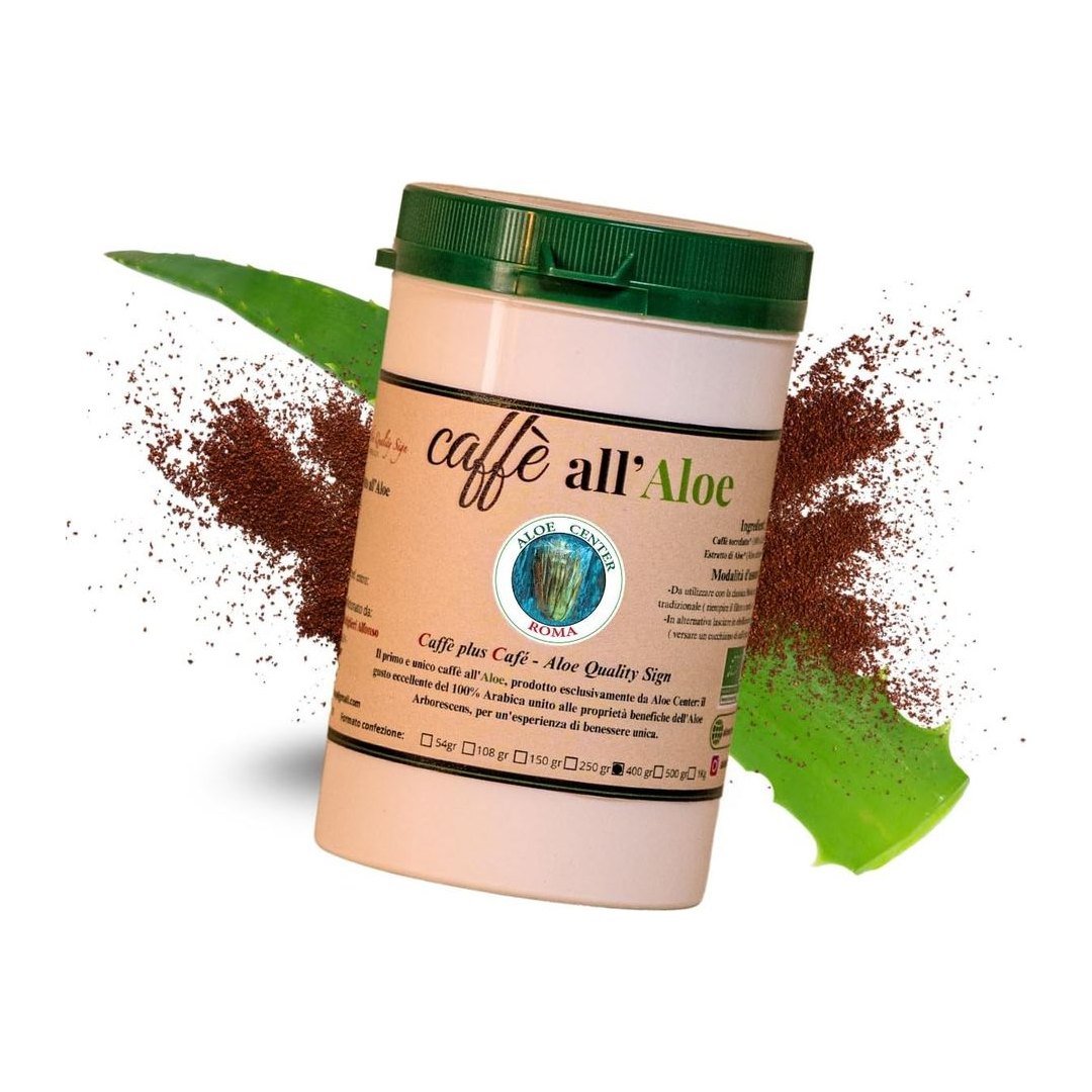 Confezione da 400 g di Caffè all'Aloe Arabica 100% Aloe Center Roma, miscela arabica artigianale con estratto naturale