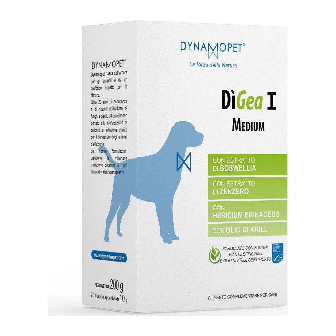 DìGea I Medium integratore naturale per cani e gatti DYNAMOPET, confezione 50 grammi con Boswellia Zenzero Hericium