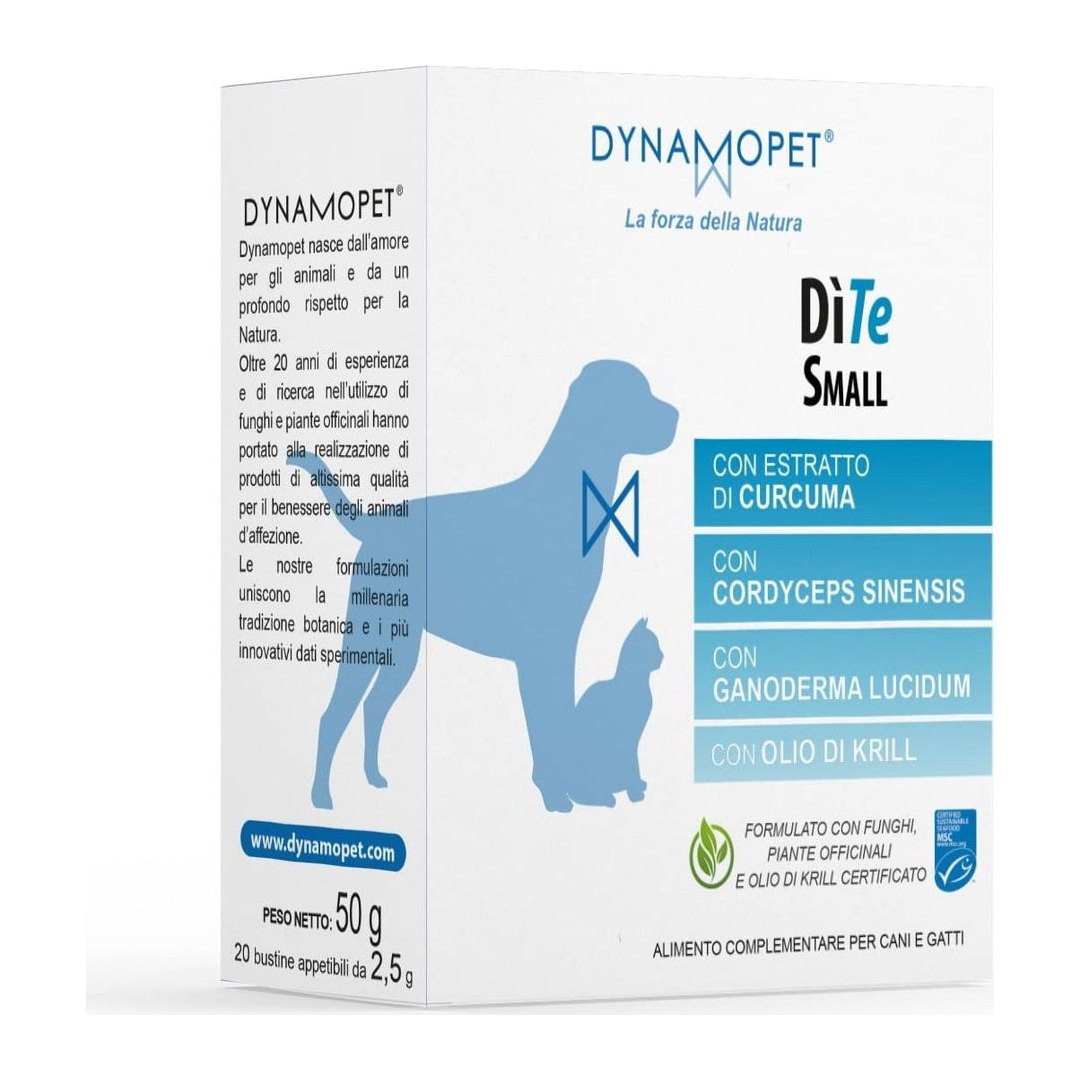 DYNAMOPET DìTe Small 50g, alimento complementare naturale con Cordyceps e curcuma per rene e cuore di cani e gatti